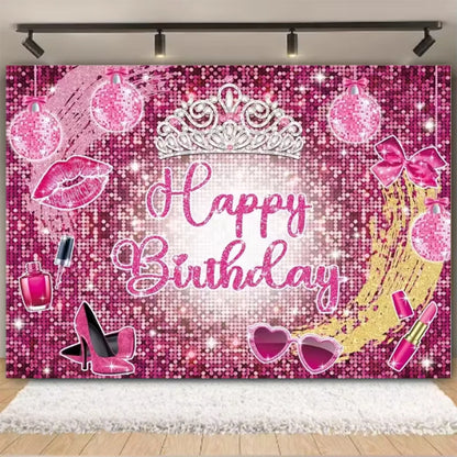 Girl's Birthday Party Supplies  Cosmetics Decorations Background Banners Disposable Cups Plates Knives Forks Spoon Gift Backdrop