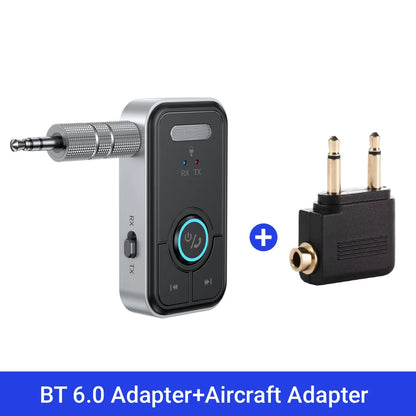 Upgraded Bluetooth 6.0 Transmitter Receiver HiFi Stereo Music Car AUX Audio Adapter 3.5MM Jack With Mic Calling For Car Kit