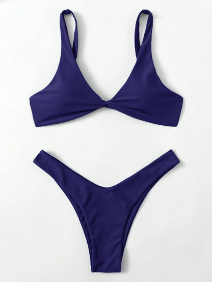 Simple Solid Bathing Suit Women Sexy Triangle Bandage Micro Bikini Swimsuit 2025 New Summer Beach Bathing Suit Two Piece Female
