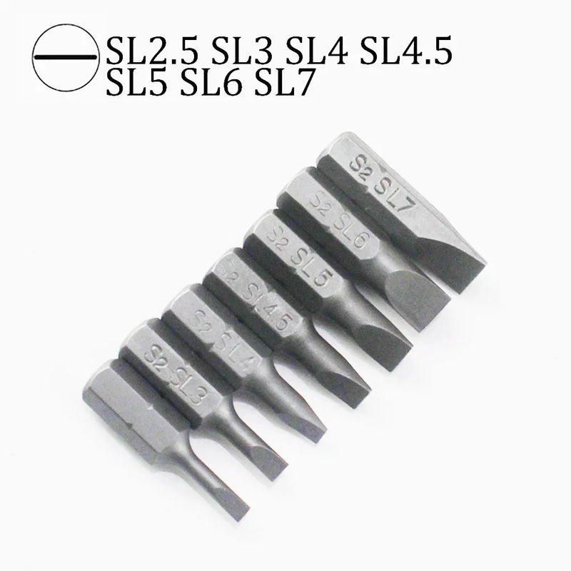 10Pcs 1/4" 25mm Slotted SL2.5-SL7 Screwdriver Bit Set Repair Tools Screwdrivers Kit Hex Shank Drill Bit For Power Household Tool