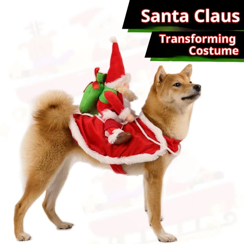 New Santa Claus Riding Suit Pet Christmas Dog and Cat Clothing Dog Clothes for Small Dogs