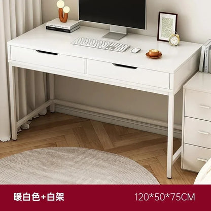 Home Computer Desk with Storage Shelves Modern Executive Study Write Bedroom Single Office Desk with 2 Drawers Work Furniture