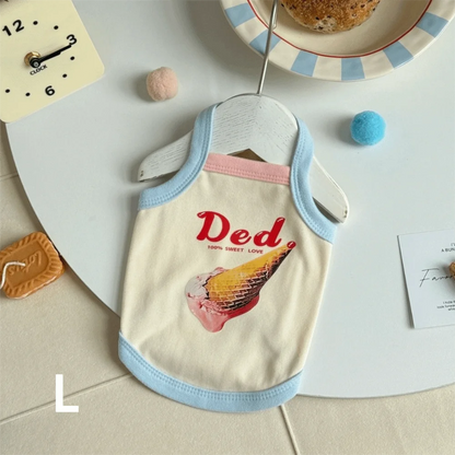 Cartoon Print Pet Ice Cream Camisole Vest Thin Breathable Comfortable Clothing Small Dog Dress Pet Tank Top Puppy Teddy