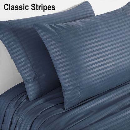 Battilo Bed Sheets 4 Pieces Set Luxury Fitted Flat Sheet with Pillowcases Solid Stripe Bedding Set For Twin Full Queen King Size