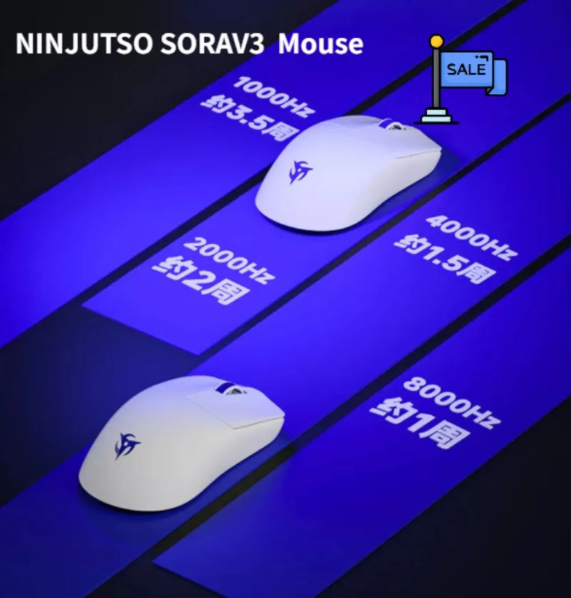 NINJUTSO Sora V3 8K Wireless Gaming Mouse 3.5 Weeks Long Battery Life Dual-Engine 45000DPI Low Latency with NinjaForce Drivers