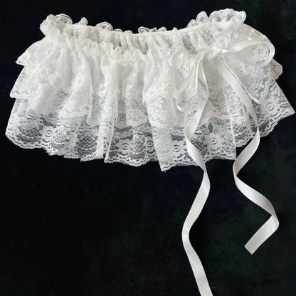Korean Ins Unique Lace Layered Gauze Skirts Lace Trim A-Line Short Cloth Mini Waist Skirts Harajuku Girl's White Skirts Y2K