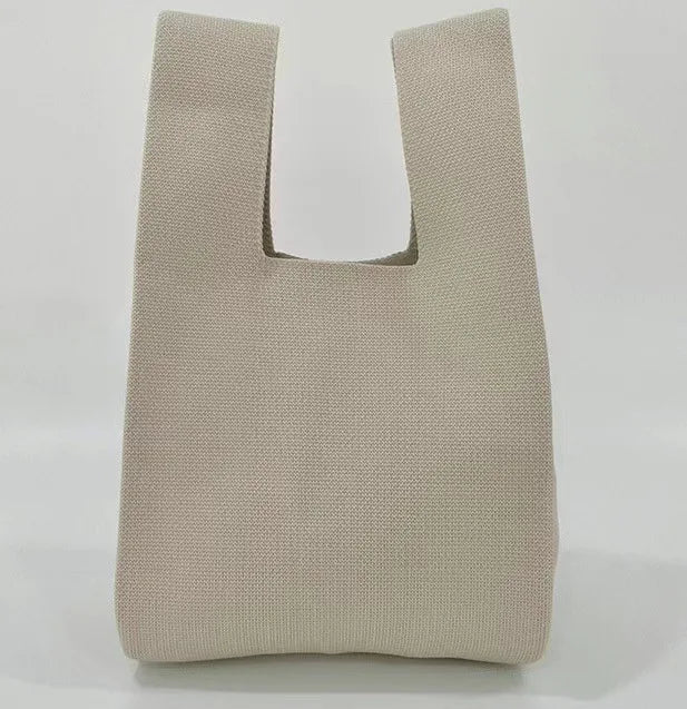 Handmade Knit Handbag Women Mini Knot Wrist-bag Female Casual Color Wide Stripe Plaid Tote Bag Student Reusable Shopping Bag