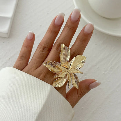 Personality Design Double Layered Big Flower Ring for Women Trend Punk Party Adjustable Finger Rings Fashion Jewelry Gift