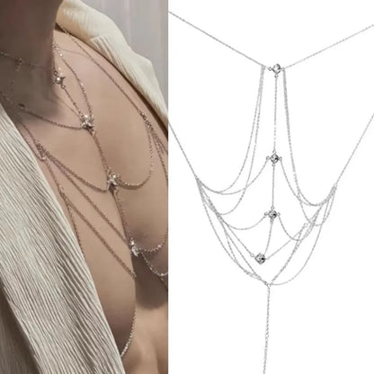 Body Jewelry Glitter Rhinestone Bust Chain Sexy Luxury Silver Body Chain Unique Trend Bikini Chest Chain Women