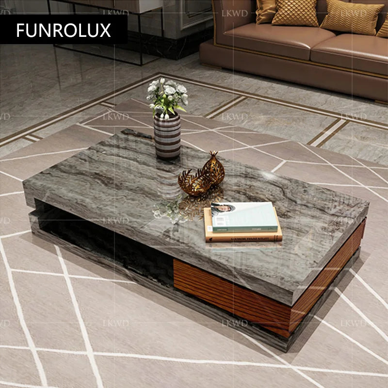 Post-modern coffee table tea table light luxury post-modern living room cave pattern square high-end storage table tea table