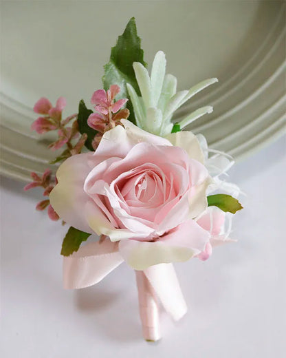 Lovegrace Wedding Rose Flower Boutonniere Rose Red Buttonhole Bridesmaid Wrist Corsage Bracelet Silk Flower Marriage Boutonniere