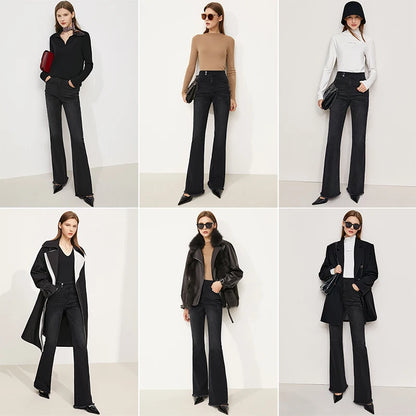 AMII Jeans For Woman 2025 Winter New Slim-fit Warm Versatile Flared Pants Simple Commuter Casual Casual Woman Trousers 12344022