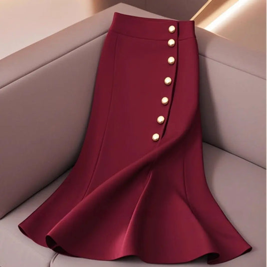 New Fashion Temperament Mermaid Skirt Women Slim High Waist Single Breasted Solid Color Office Lady Elegant Skirts High End
