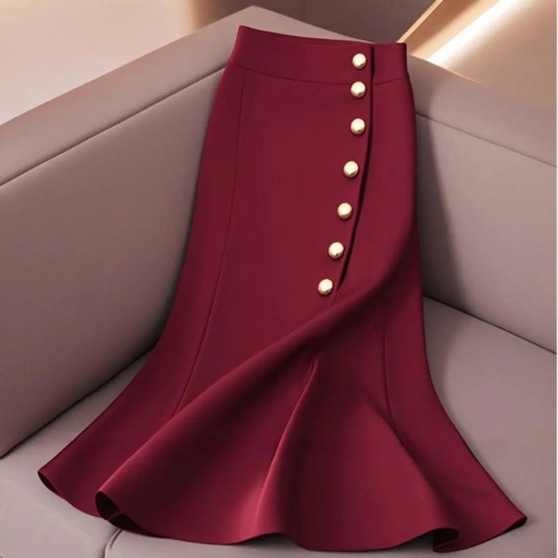 New Fashion Temperament Mermaid Skirt Women Slim High Waist Single Breasted Solid Color Office Lady Elegant Skirts High End