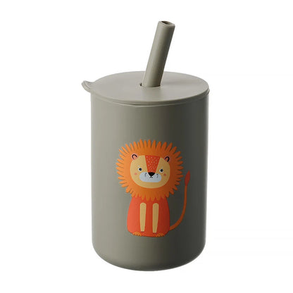 Baby Feeding Straw Cup Baby Cartoon Learning Feeding Cup Food Grade Silicone Toddler Water Bottle Tableware BPA Free Baby Gifts