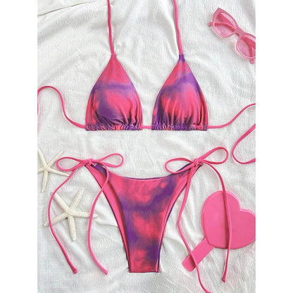 New Sexy Lace Up Neck Starfish Print Set Swimsuit Bikini Low Waist Bikinis Swimwear Beach Swimsuit Swimwear