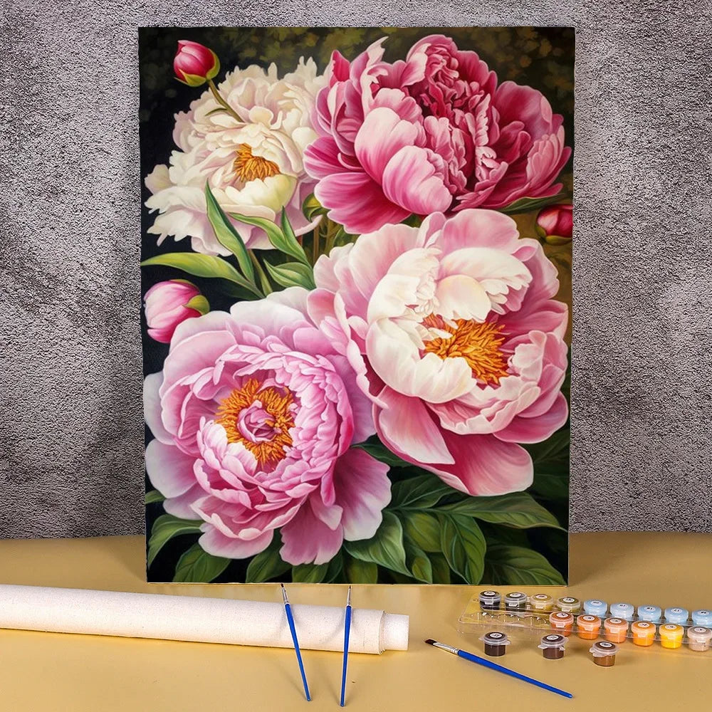 Diy Painting By Numbers Peony Flower Canvas Colouring Handpainted Gift Wall Decor Home 50×70cm Picture For Paint With Number