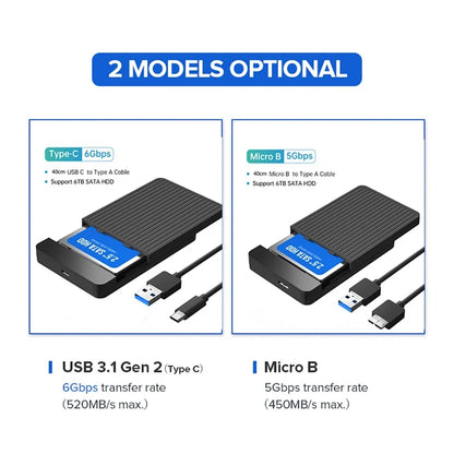 2.5 HDD/SSD Case SATA to USB 3.1/3.0 Adapter Case 6gbps HD External Hard Drive Enclosure Box for Disk HDD Type USB-C Enclosure