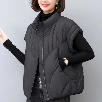 2023 New Down Cotton Vest Women's Autumn Winter Loose Fashion All-match Warm Sleeveless Waistcoat Jacket Female Tops