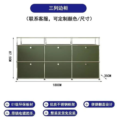 Living Room Sideboard Storage Cabinets Modular Combination Metal Frame for Office Drawers Large Storage Customizable Olive Green