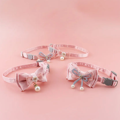 Pet Collar Pink Lace Bow Hanging Bead Cat Collar with Bell Pet Dog Kitten  Accessories Fof Small Dogs Pet Products