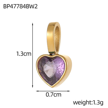 Classic Love Heart Square Zircon 12 Birthstone Pendant DIY Pendant Stainless Steel Waterproof Geometric Jewelry Birthday Gift