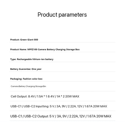 LLANO NP-FZ100 Camera Battery Fast Charging Box For Sony a7m4 for Sony a7m3 A7c A7R3 A7R4 7RM3 A9M2 DSLR Cameras