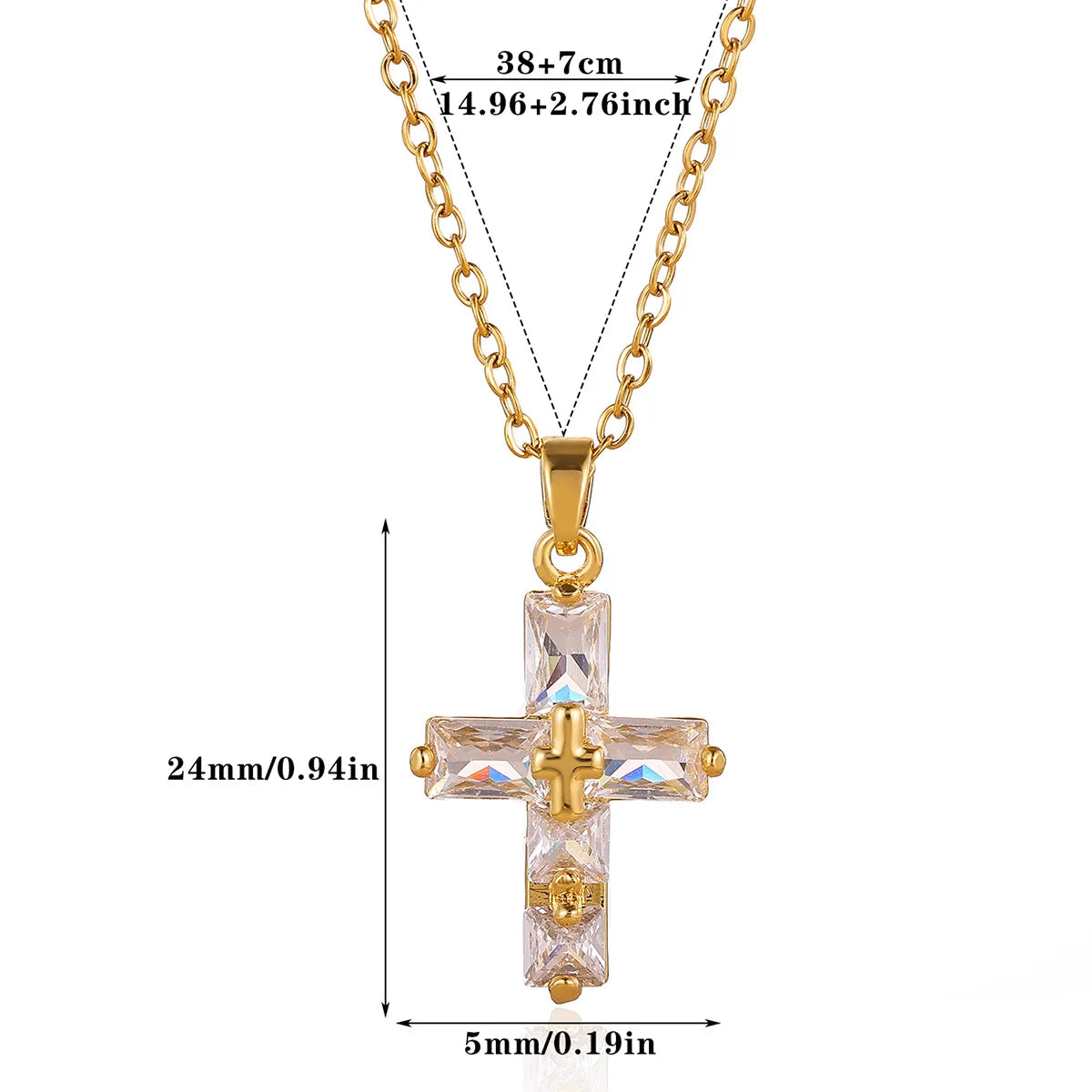 Lucky Cross CZ Cubic Zircon Necklace For Women Gold Color Stainless Steel Waterproof And Tarnish Resistant Jewelry Ramadan Gift