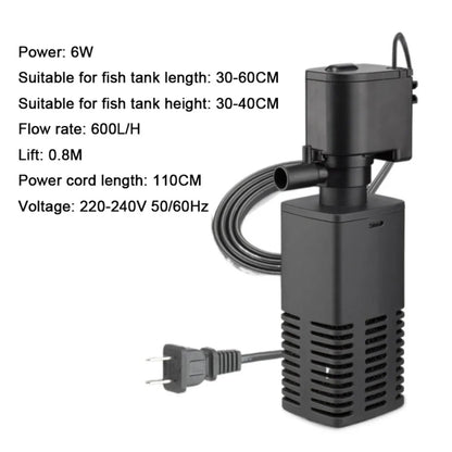 Plastic 3 in 1 Fish Tank Filter 4/6/12/20/30W Filtration Fish Tank Built-in Filter Increase Air Oxygen with Inner Sponge