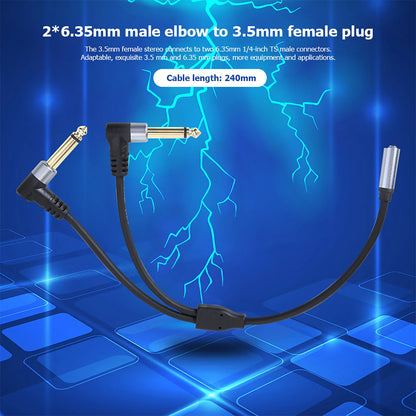 3.5mm 1/8 TRS Female Jack To Dual 6.35mm 1/4 TS Mono Right Angle Plug Stereo Y Splitter Audio Cable for Phone PC Speaker Mixer