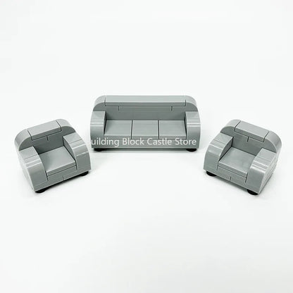 MOC Modern Home Sofa, TV Cabinet, Furniture, Refrigerator Small Particle Building Block Scene Construction Toy Model
