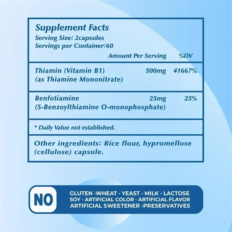 Vitamin B1 Complex - Improves Energy Levels, Boosts Metabolism, Support Digestive System, Bone and Joint, Immune System