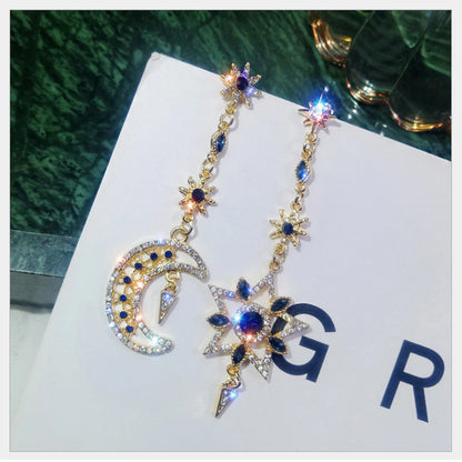 on Earrings Girls Silver Earrings Pointed Asymmetric Needle Star Five Long Earrings Drop Heart Earrings