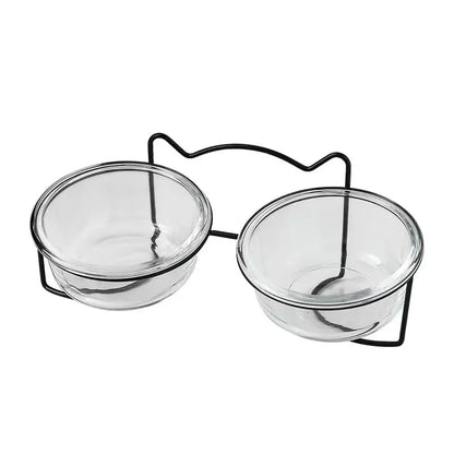 2x300ml Double Glass Cat Dog Bowl Puppy Food Bowl with Iron Frame Gold Stand Raised Water Feeder Bowl Pet Supplies Accessories