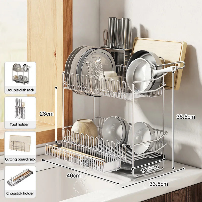 Dish Drying Rack with Drainboard, Dish Rack for Kitchen Counter, Dish Drainer Rack with Utensil Holder, Kitchen Organization