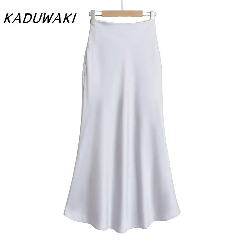 KADUWAKI Summer Long Black Satin Skirts Spring Straight Maxi Champagne Skirts Elegant Women Satin Silk Skirts Long Brown 니트 스커트