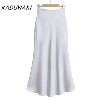 KADUWAKI Summer Long Black Satin Skirts Spring Straight Maxi Champagne Skirts Elegant Women Satin Silk Skirts Long Brown 니트 스커트