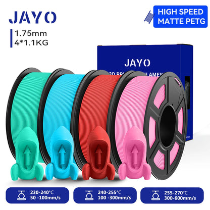 JAYO 4Rolls 3D High Speed Matte PETG 3D Filament 1.75mm 30mm/s - 600mm/s Print Range High Flow Speedy PETG 3D Printer Filament