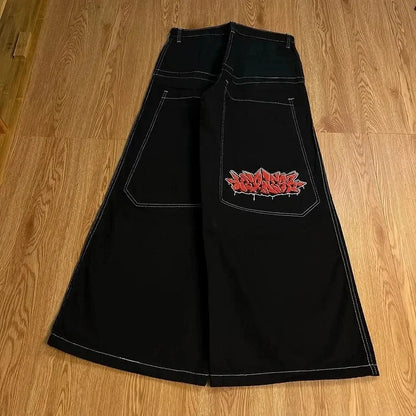 Y2K Gothic Retro Miss Me Boot Cut Jeans Women's Blue Denim Embroidery Cross Pocket Hip Hop Harajuku Wide Pants Street Wear