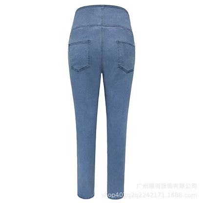 Jeans Women Denim Long Pants Pencil Pant Bodycon High Waist Legging Casual Jogger Elegant Splice Y2k Blue Streetwear Trousers