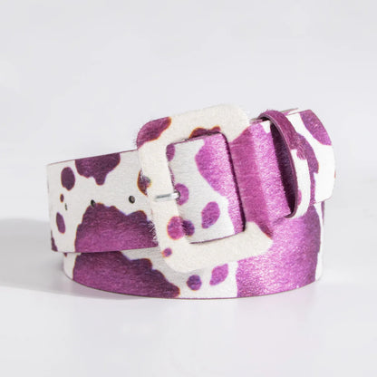 Y2K young girl versatile imitation horse-haired cow pattern belt cross-border wide brown fur buckle spot women's belt