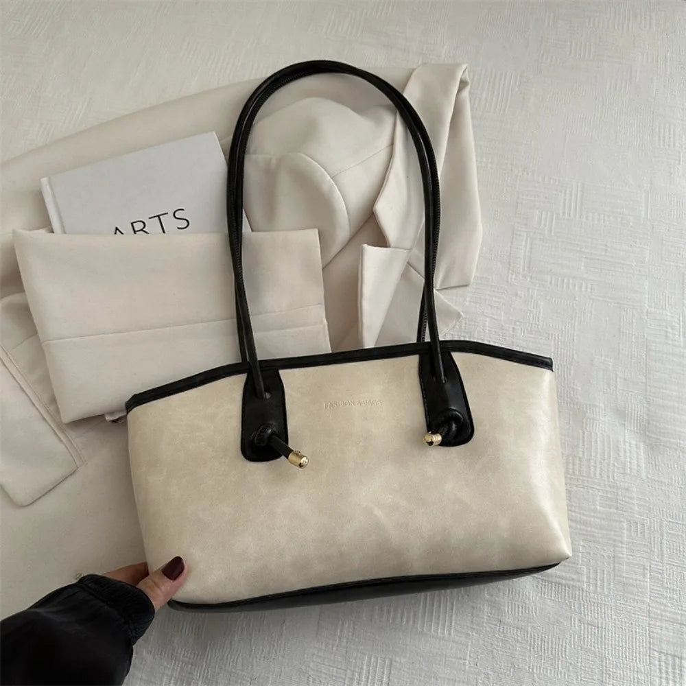 Y2K Fashion New Large Capacity Work Shoulder Bag Solid Color Simple Lady Handbags PU Leather Tote Bag Women Female