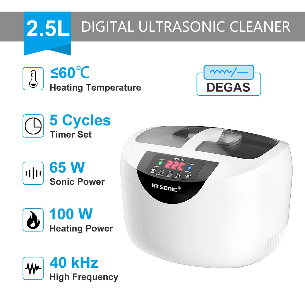 GTSONIC VGT-6250 Digital Ultrasonic Cleaner 2500ML for Fruits Vegetables Home Kitchen Ultrasonic Baths