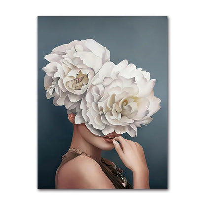 Decorative Painting Living Room Home Decoration Flowers Feathers Woman Abstract Canvas Painting Wall Art Print Poster Picture