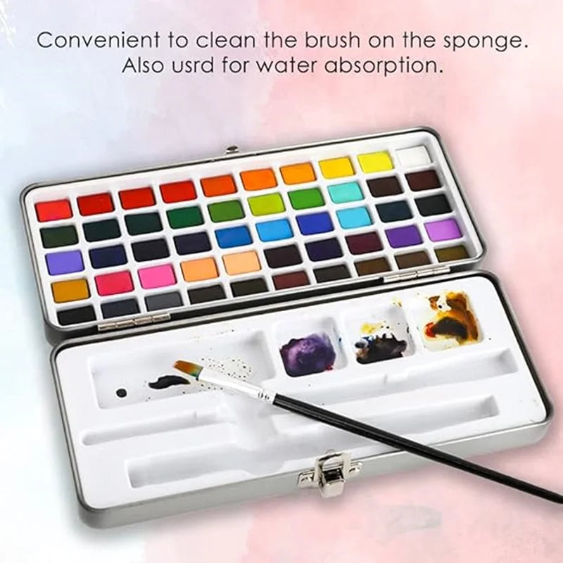 The 50/72/90/100/128/168 watercolor paint set includes a palette, brushes, drawing pens, professional painting supplies