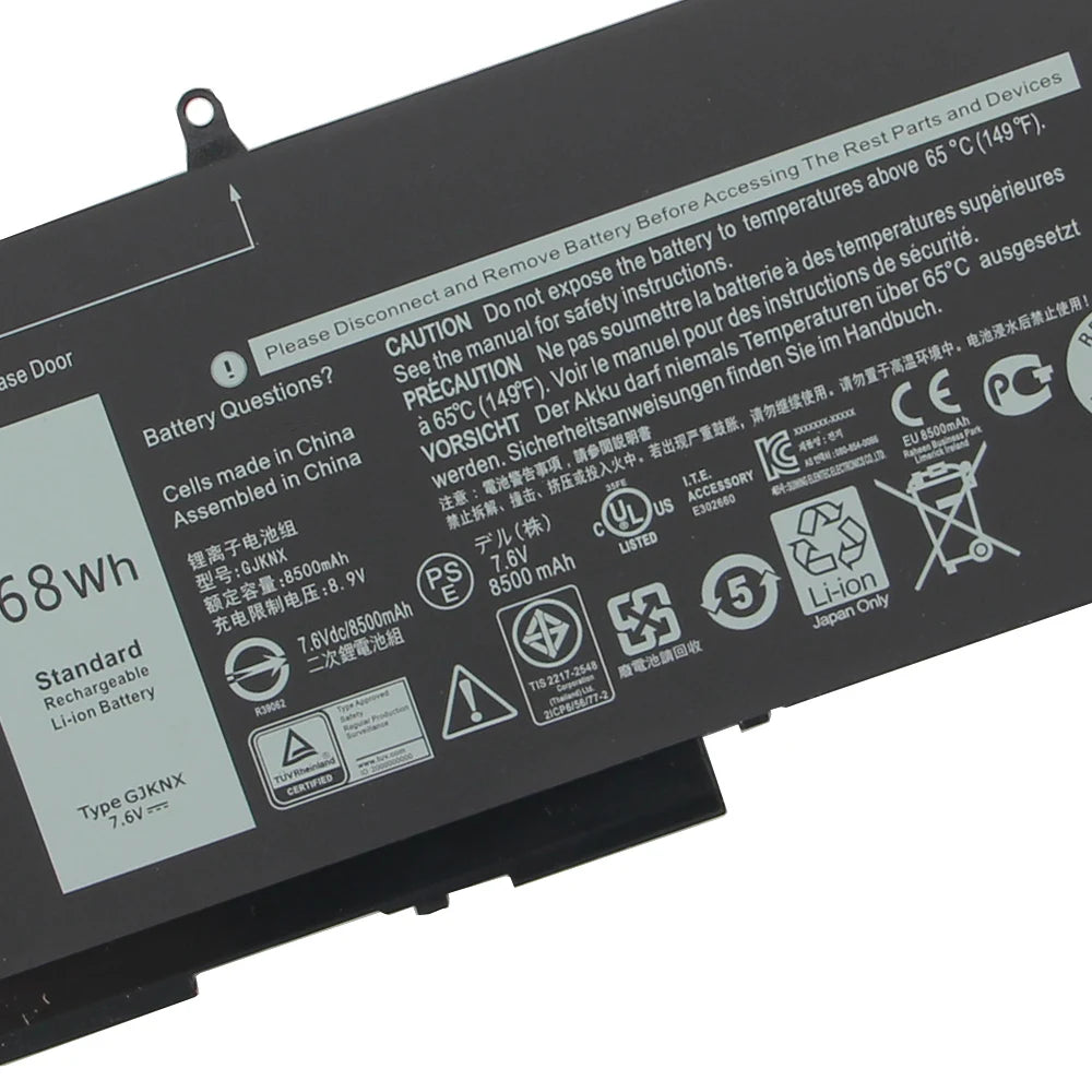 Replacement Battery For DELL Latitude 15 5591 5280 5290 5480 5490 5580 5590 3520 3530 M3520 M3530 P27S GJKNX Batteries 68Wh