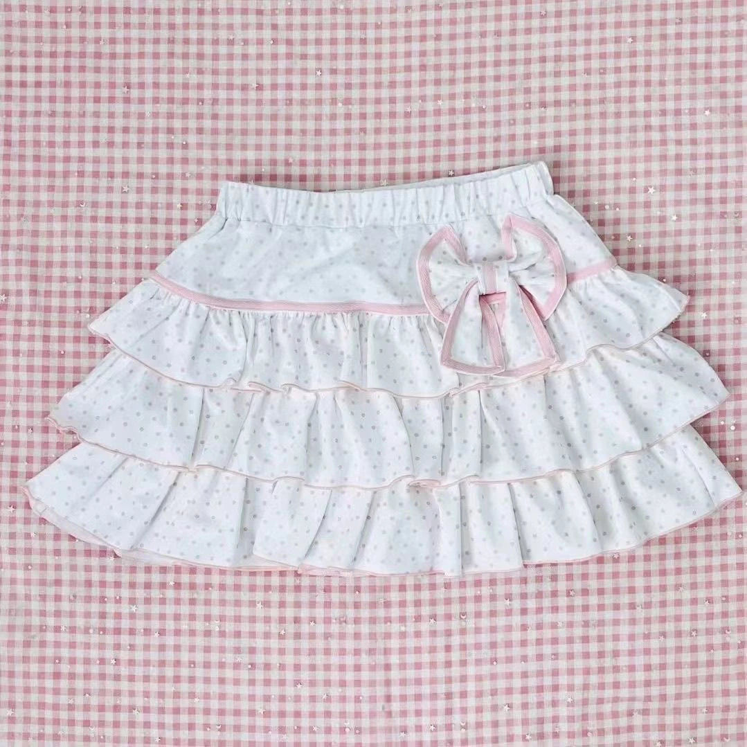 Japanese Kawaii Lolita Mini Skirt Women Cartoon Print Jupe Faldas Mujer De Moda A-line Pleated Skirt Patchwork Lace Cake Skirt