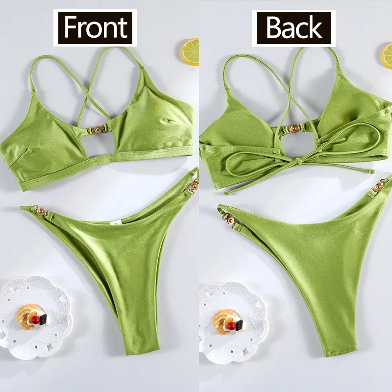 Rinabe Solid Bikini Set Sexy Bikinis Cut Out Swimsuit For Women Low Waist Bathing Suits 2026 Bathsuit Summer Beach Wear