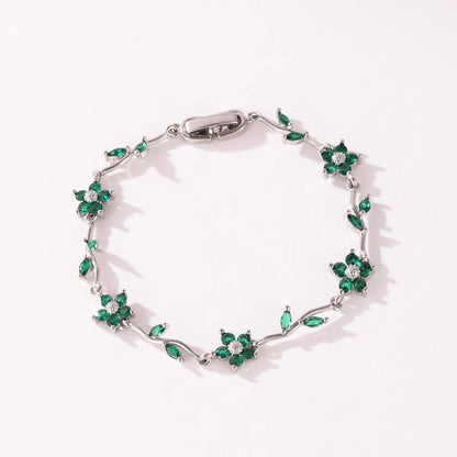 Elegant Multiple Color Flower Charm Zircon Branch Leaf Bracelet Dopamine Niche Sense 18K Gold Plated Women's Bangle Gifts