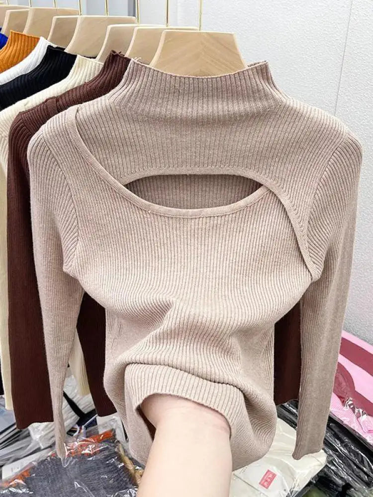 2025 Autumn Winter Sexy Hollow Out Women Sweaters Tops Slim Vintage Jumper Soft Warm Pull Female Casual Pullover Knitted Sweater